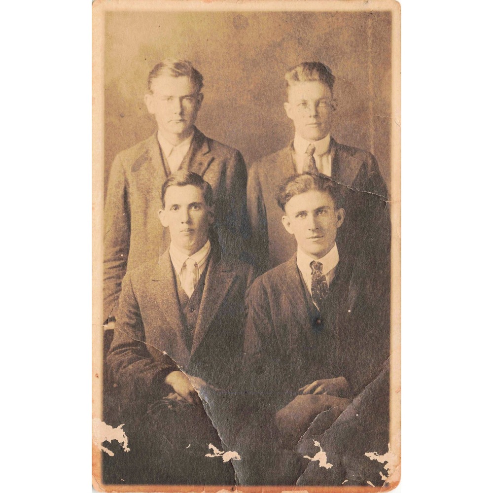 RPPC Four Young Men Formal Suits Studio Portrait AZO 1904-1918 Real Photo